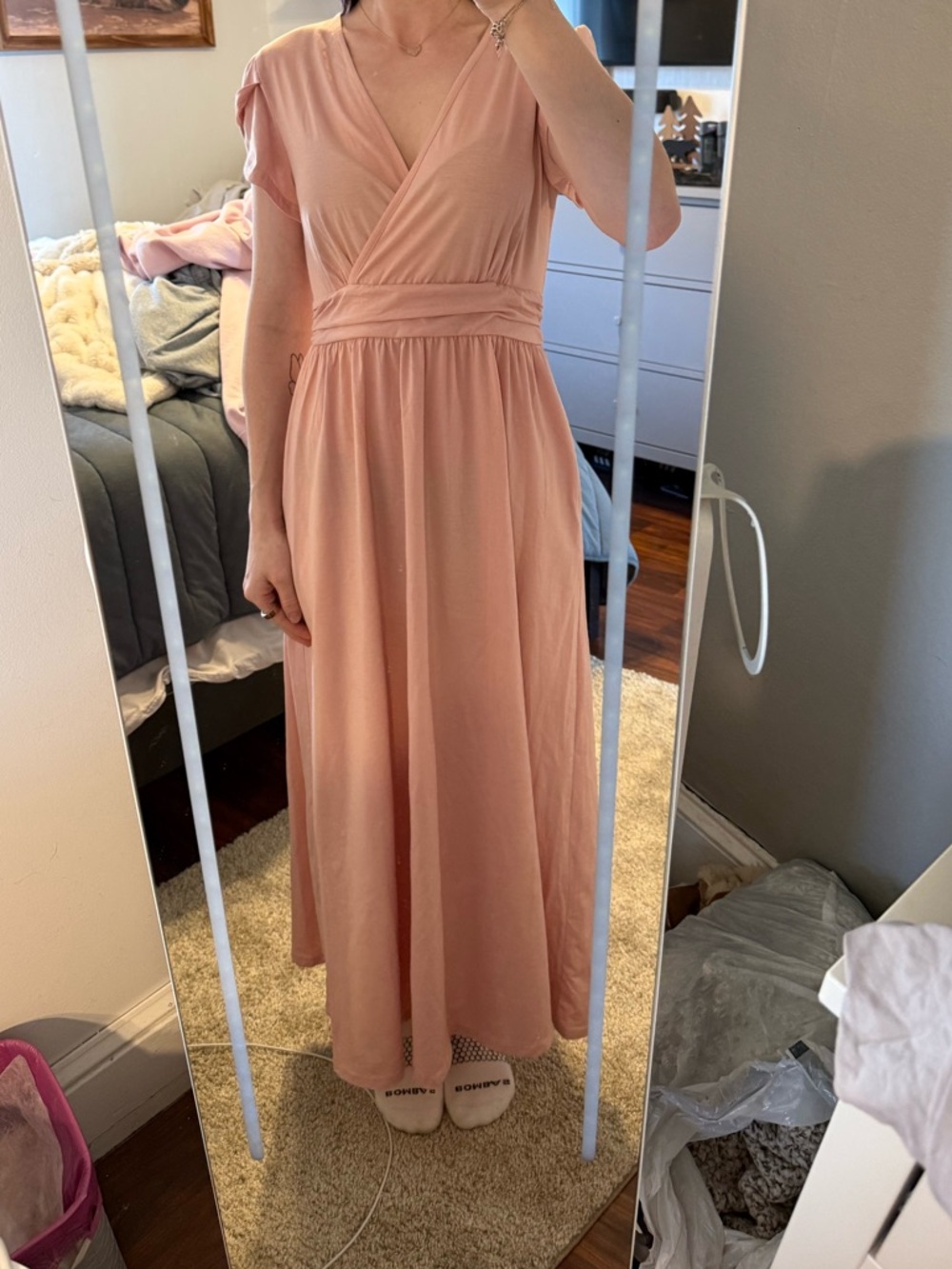 Blush Pink V-Neck Wrap Maxi Dress